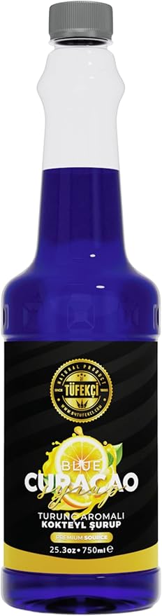 Tüfekçi Turunç (Blue Curacao) Aromalı Şurup 750 ml – Kokteyl, Kahve, Pasta ve Tatlı İçin, Doğal Aroma, Gerçek Pancar Şekeri