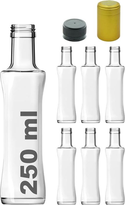 250 ml Şeffaf Piramit Kilitli Kapaklı ve Kapüşonlu Boş Cam Şişe 6 Adet