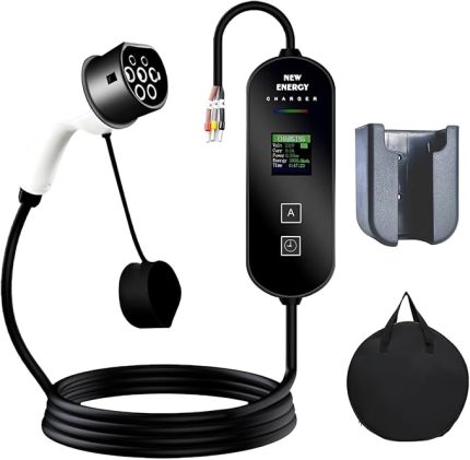 Elektrikli Araç Şarj Cihazı 7KW Tip 2,Dijital LCD Ekranlı, Duvar Askılı ve El Çantasına Sahip 32A Taşınabilir EV Şarj İstasyonu, Ev Kullanımı (5M kablo)