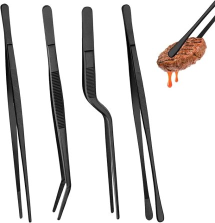 4 Parça Mutfak Maşası, 30 cm Barbekü Mutfak Cımbızları, Mutfak Maşaları, Paslanmaz Çelik Mutfak Cımbız Seti Şef, Biftek, Barbekü, Yemek Pişirme için Uygun (Siyah)