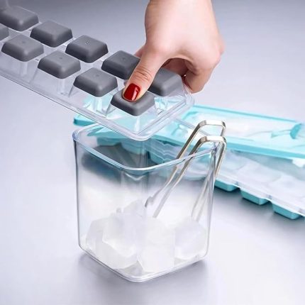 Silikon Tabanlı Kapaklı Pratik Kokusuz Buzluk, 12'li Buz Kalıbı, Silikon Tabanlı Buz Kalıbı, Pratik ve Esnek Silikon Tabanlı Buzluk Seti (BPA İÇERMEZ) (2 ADET EKONOMİK)