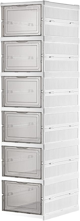 6 Katlı, Katlanabilir Ayakkabılık, Taşınabilir Çok Amaçlı, Geniş, Katlanabilir Dolap ve Raf, Katlanır Taşınabilir Premium Portatif Organizer Ayakkabılık (25,5cm x 34,5cm x 105,5cm) (BEYAZ)