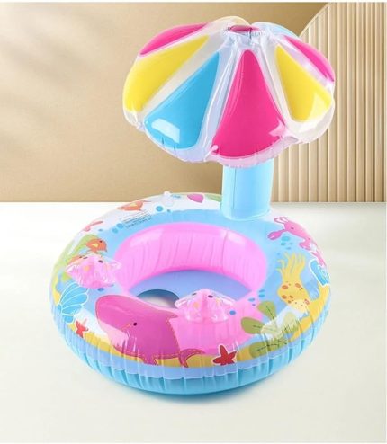 Gölgelikli Bebek Simidi Bebek Yüzme Simidi Mantar Başlıklı Deniz Simidi Tek Ebat Mavi