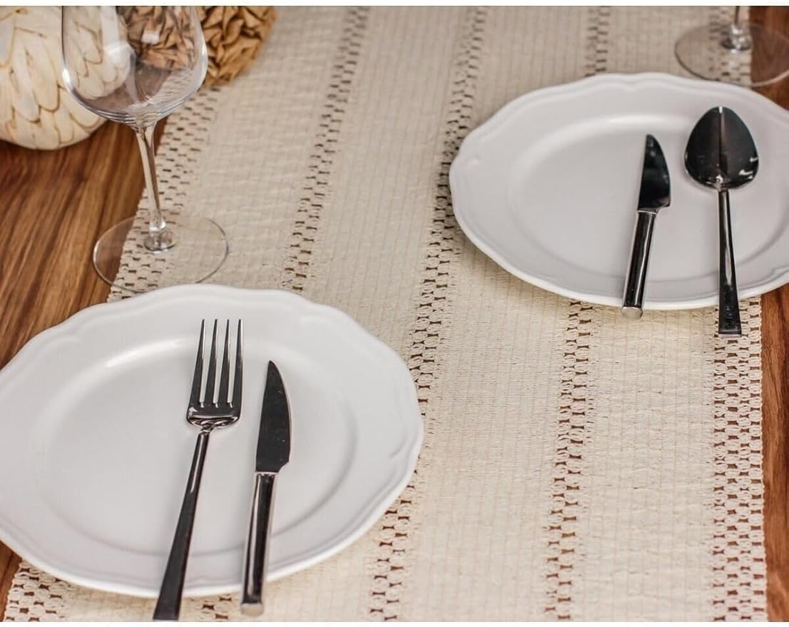 Home Pamuklu Şal Motif Dantel Örgü Runner Şal Desen Masa Runner, 35x145 Cm Püsküllü Runner - Görsel 2