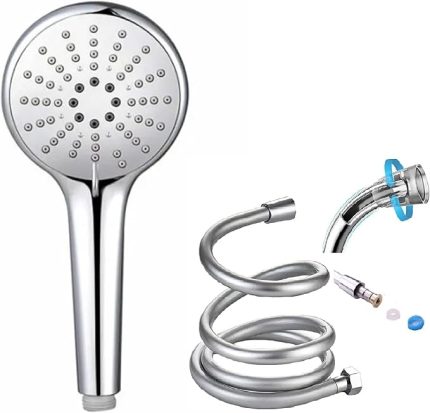 5 Fonksiyonlu El Duşu Başlığı + 150cm Ekstra uzun Duş Hortumu Spirali / 2'li Lüks Duş Seti Takımı