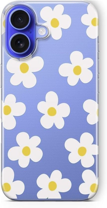 16 Plus ile Uyumlu Papatya Tasarım Baskılı Şeffaf Kılıf