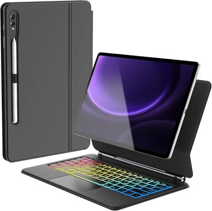 Samsung Galaxy tab S9 Fe Plus klavyeli kılıf - Tab S8 Plus/S7 Plus/S7 FE 12,4 inç Magic Keyboard Touchpad Rgb Işıklı Klavyeli Kılıfı