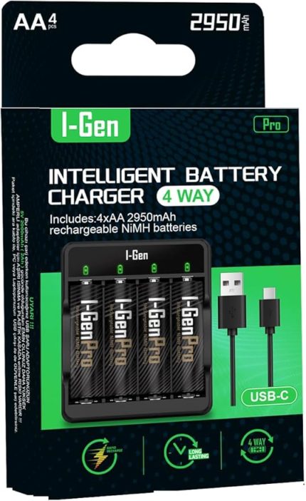 G429 4'lü Pil Şarj Aleti + 4 Adet AA Pro 2950 mAh Şarjlı Kalem Pilli Set