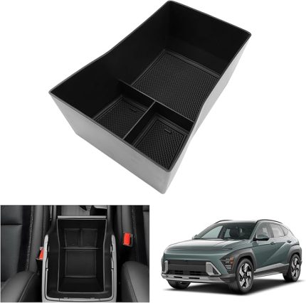 Hyunda-i Kona SX2 2024 2025 (elektronik otomatik şanzıman) orta konsol saklama kutusu, Kona 2024 kolçak düzenleyici tepsi torpido gözü, Hyundai Kona 2024 aksesuarları ile uyumlu (siyah)