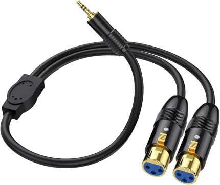 3.5mm TRS XLR Mikrofon Y Splitte Dengeli Kablo Çift Dişi XLR - 1/8 inç (3.5mm) Erkek Sahne Yama Kablosu DMX Kablosu Radyo İstasyonu, Hoparlör Sistemleri, Sahne Aydınlatma (0.5m/1.65ft)