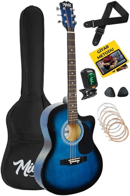 RG-540BL Kaliteli Kesik Kasa Mavi 40 İnç Akustik Gitar Seti 4/4 Yetişkin