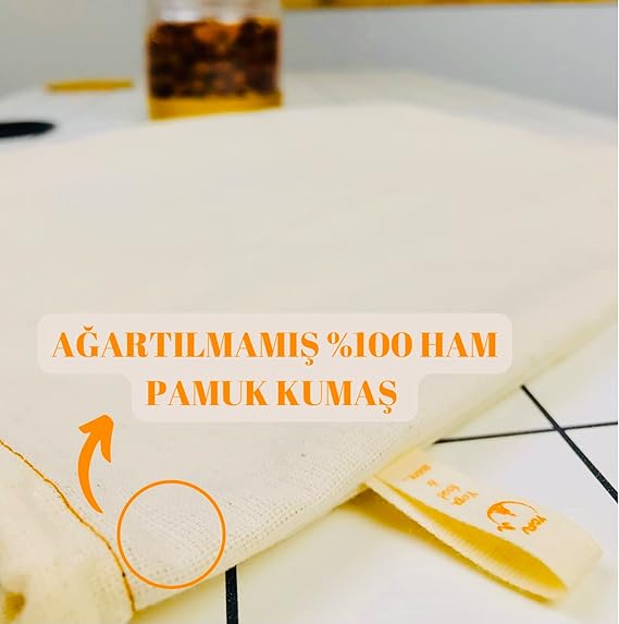 yoga and food %100 Ağartılmamış Ham Pamuk Bitkisel Süt Süzme Kesesi Badem Sütü, Fındık Sütü, Yeşil Sebze Suyu Süzme - Organik Pamuk Kese (30 x 35 cm) - Görsel 2