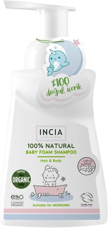 Doğal Organik Sertifikalı Bebek Köpük Şampuanı Saç Vücut Lavanta Konak Önleyici Yenidoğan 200 ml
