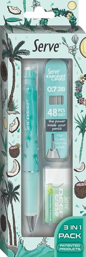 Doğa Desenli Deep Kalem, Deep Silgi ve Deep Min, 0.7 mm, Nane Yeşili