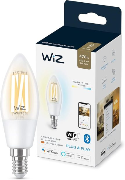 Wi-Fi 40W Sarı/Beyaz Şeffaf Cam Mum Tipi Akıllı Ampul C35 E14