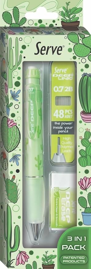 Doğa Desenli Deep Kalem, Deep Silgi ve Deep Min, 0.7 mm, Elma Yeşili