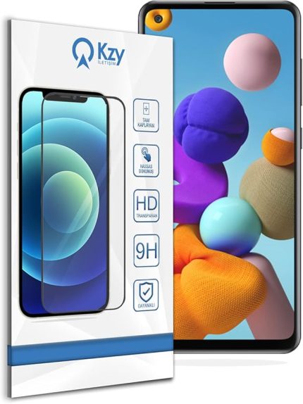 İletişim Samsung Galaxy A21S ile uyumlu Tam Kaplayan Temperli Ekran Koruyucu Cam