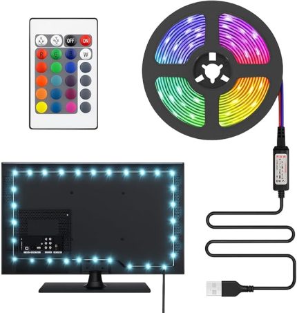 ve PC Arkası RGB Şerit LED Işık Seti - 3 Metre, USB Girişli, Kumandalı, 352 Renk Seçeneği, IP20 İç Mekan, 4W Düşük Enerji Tüketimi ct4566