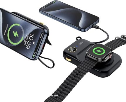 Magsafe ile Uyumlu Powerbank, Telefon ve Akıllı Saat Şarj,10000 mAh, 22.5W Hızlı Şarj, 15W Kablosuz Şarj, Magsafe Uyumlu, Dahili Type-C Kablo, Stand Olabilir, Dijital Gösterge, PR270 (Siyah)