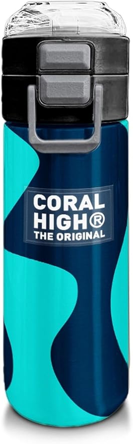 High Erkek Çocuk İçin 500 ml'lik Paslanmaz Çelik Termos/Suluk - Lacivert Turkuaz Desenli