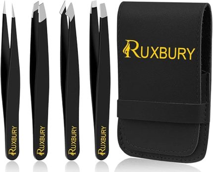 Cımbız 4'lü set paslanmaz çelik cımbız kaş alma erkekler ve kadınlar için profesyonel kaş cımbızı siyah kaplamalı ve deri kılıflı