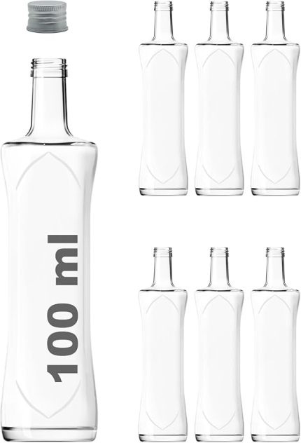 100 ml Şeffaf Piramit Sosluk 100 cc Kapaklı Kavisli Cam Şişe 6 Adet (Gümüş (Metal))