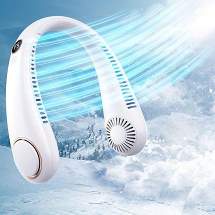 Nesil Boyun Askılı Giyilebilir Mini Fan 5 Kademeli Dijital Göstergeli Boyun Fanı Soğutucu Vantilatör Beyaz