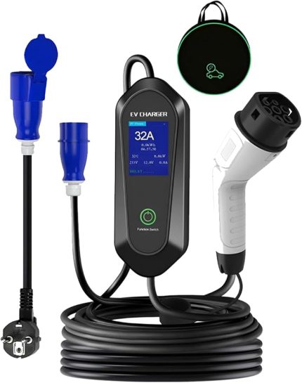 Araç Elektrikli Şarj Kablosu Tip 2 EV Şarj Kablosu Araç Akü Kabloları 7KW ile LED Dijital Ekranlı Kontrollü 10M Bluetooth APP'li endüstriyel CEE 3PIN fişi 8-32A Akım ayarlanabilir