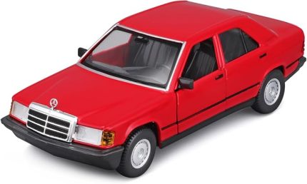 Mercedes 190E (1987): 1:24 ölçeğinde model araba, hareketli kapılar, kırmızı (18-21103R)