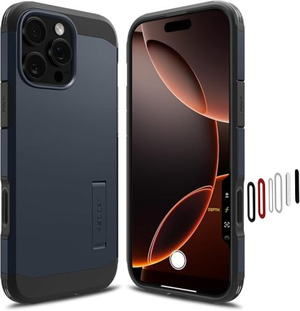 iPhone 16 Pro Ekstra Dayanıklı MagSafe Kılıf Tough Armor Ai T Force Kamera Butonu Hava Kanalı Teknolojisi™ Askeri Sınıf Koruma MagFit KickStand'lı Metal Slate Çift Katman Kapak - ACS08511