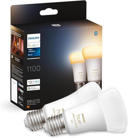 HueWA 8-75W Beyaz Ambiyans Akıllı E27 Led Ampul 2'li Ekopaket, Bluetooth Özellikli