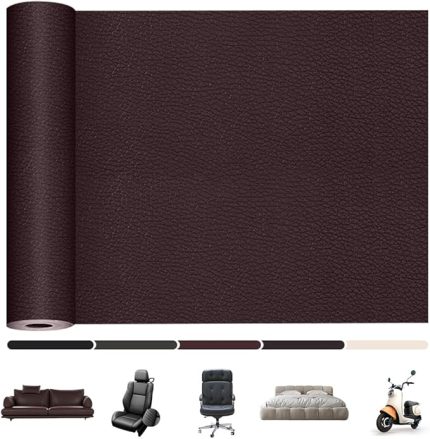 Deri Onarım Yaması, 40,6 x 76,2 cm Kendinden Yapışkanlı Deri Tamir Bandı Kanepe Yama Vinil Mobilya, Koltuk, Araba Koltukları, Ofis Koltuğu, El Çantaları için (Koyu Kahverengi)