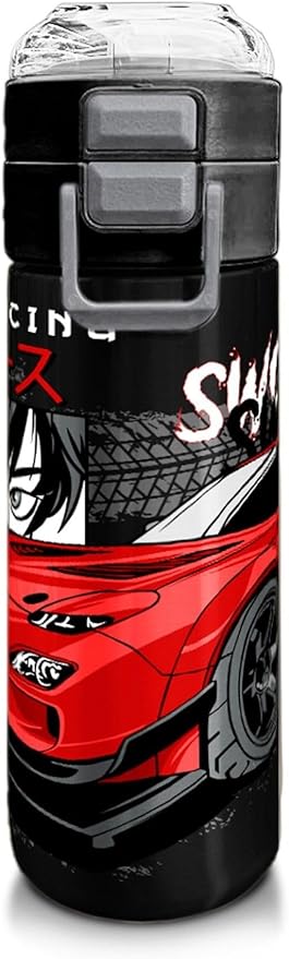 High 500 ml Paslanmaz Çelik Okul Termosu/Suluk/Matara - Erkek Çocuk - Siyah Kırmızı Anime Araba Desenli - Sızdırma Yapmaz