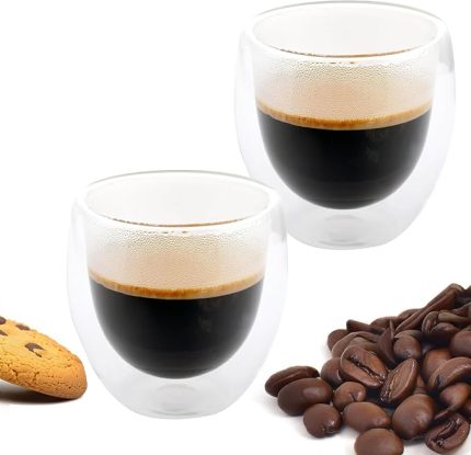 Home 2 Adet Çift Cidarlı İki Katmanlı Borosilikat Cam Bardak, Yalıtımlı Cappuccino Latte Kahve Kupası, Şık ve Dayanıklı Tasarım, Isıya Dayanıklı,Termisil Kupa (250 Ml)