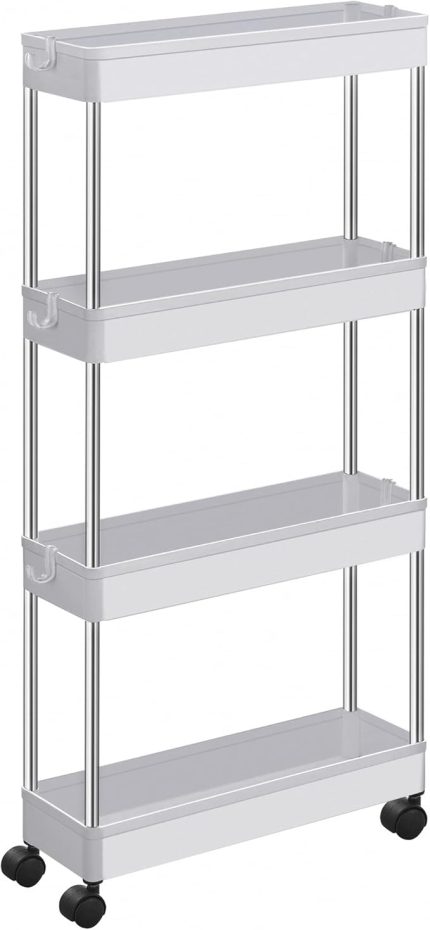 Arabası, 4 Seviyeli Mutfak Arabası, Mutfak Rafı, Tekerlekli Niş Rafı, Banyo Rafı, Yerden Tasarruf Sağlayan, Beyaz