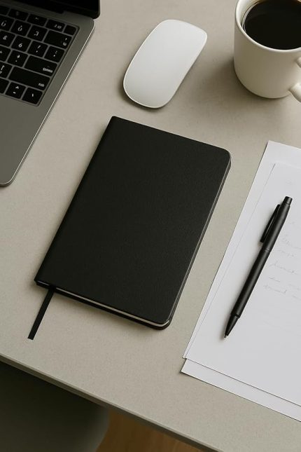 Tanıtım Defter, Çizgisiz Not Defteri, Siyah Termo Deri Kapaklı Çizgisiz Not Defter, 128 Yaprak A5 Planlama Not Defteri, Ofis ve Kırtasiye, Plan, Notebook (14cm x 21 cm)