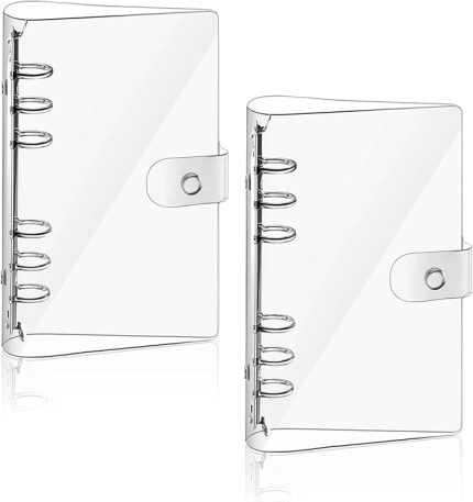 2 adet halkalı klasör, A6 halkalı klasör, şeffaf, gevşek ciltli, su geçirmez, halkalı klasör, A6, doldurulabilir halkalı klasör, çıtçıtlı dizüstü bilgisayar koruması, ofis, okul, günlük, kitap için
