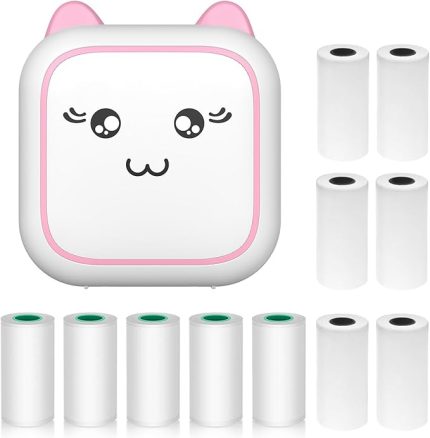 Mini Termal Yazıcı Çok Fonksiyonlu Taşınabilir Etiket Makinesi Anında Fotoğraf Mürekkepsiz Baskı Desteği 6 Kağıt Rulosu ile Akıllı Telefon için BT Bağlantısı 57mm + 5 Kendinden Yapışkanlı Kağı