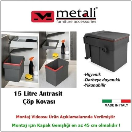 Dolap Içi Çöp Kovası Antrasit 15 L