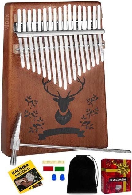 KLX-456 Hakiki Maun Ağacı Kalimba 17 Çelik Tuşlu (Türkçe Metod Çanta Çekiç)