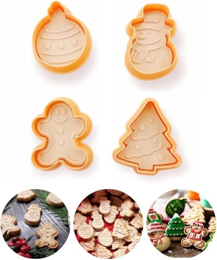 Şekilli Adam Çam Ağacı Basmalı Kurabiye Kalıbı Gingerbread Man Desenli Şeker Hamuru Kesici Aparat (Konsept 1, Krem-Turuncu)