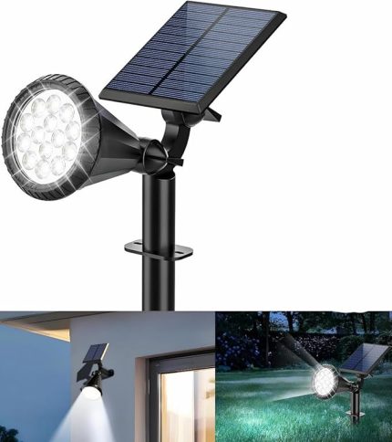 BEYAZ 18 LED Spot Güneş Enerjili Bahçe Aydınlatma Lambası, Fotoselli, Spike Aplik, 18W Su Geçirmez Dış Mekan Solar Lamba, Ağaç, Veranda, Garaj, Havuz, Duvar Ve Zemin Montajına Uygundur 42 CM