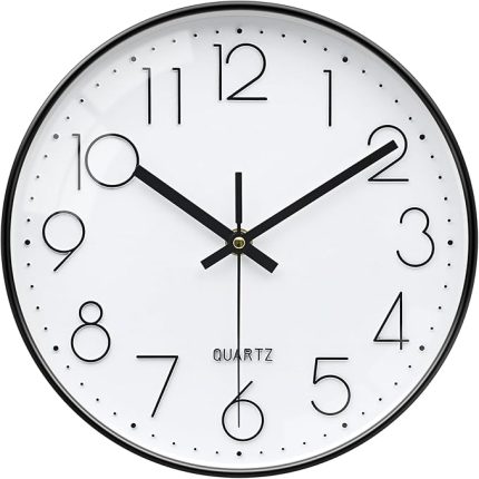 Duvar Saati, Küçük 20 cm Modern Beyaz ve Siyah Cam Saat, Oturma Odası Mutfak Banyo Yatak Odası için Sessiz Duvar Saati