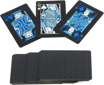 İskambil Kağıdı Destesi Oyun Kartları Su Geçirmez PVC Parlak Siyah Deste 8,7cm x 5,7cm 54'lü (Mavi)