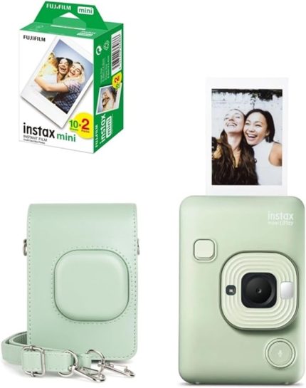 Instax Mini Liplay Hybrid Matcha Green Fotoğraf Makinesi 20'Li Film Liplay Uyumlu Çantalı Set