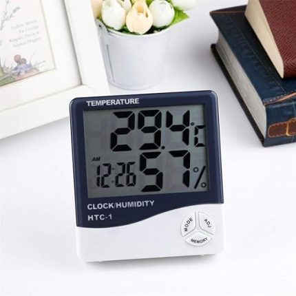 Enterprise | (HTC-1) Oda Termometresi, Nem Kuluçka Ölçer ve Doğru Sıcaklık Göstergeli Duvara Montaj LED Dijital Alarm Saat Monitörü İç Mekan/Dış Mekan (HTC-1) / (004)