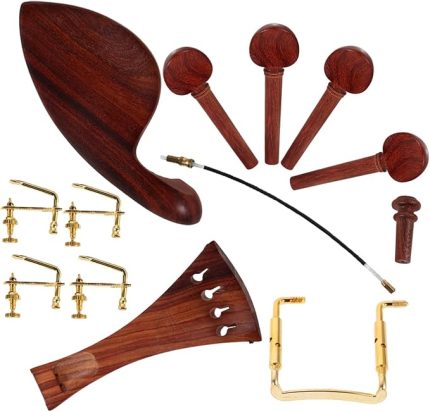 Gül Ağacı Keman Aksesuarları Seti 4/4 Kemancılar İçin Temel Kit Kuyruk Parçası Ayarlama Burguları Dahil