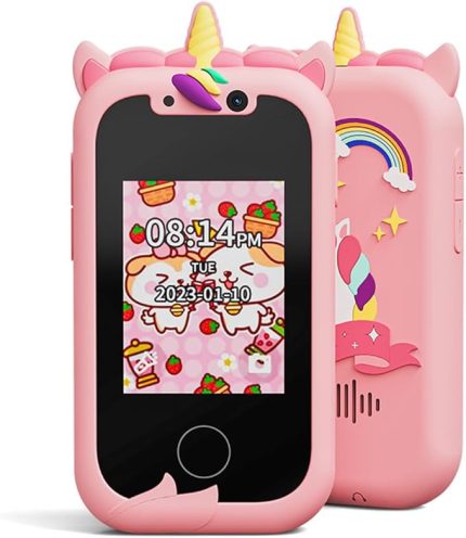 Telefon, 3 4 5 6 7 8 9 10 11 12 Yaşındaki Kız/Erkek Çocuklar İçin Oyuncak Telefon, Yürümeye Başlayan Çocuklar İçin Ekranlı Telefon Öğrenme Oyuncağı, Videolu Kamera, 512MB Kartlı Kızlar İçin