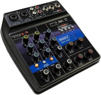 MDX-999X Stüdyo Kayıt İçin Ses Kartlı +48V Phantomlu Kayıt Mikseri (XLR Kablo + Rca Hediye)