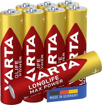Longlife Max Power AAA İnce Kalem LR03 pil (8'li paket) Yüksek Performanslı alkalin piller - Almanya'da üretilmiştir -
